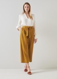 L.K. BENNETT Almeida Tan Tie Belt Cropped Trousers ~ chic brown crop hem trouser ~ women’s smart clothing