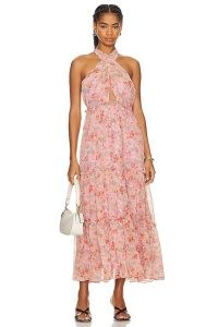 ASTR the Label Jaidee Dress Pink Floral / floaty halterneck dresses / ruffled tiered hem details / tie halter neck summer occasion fashion