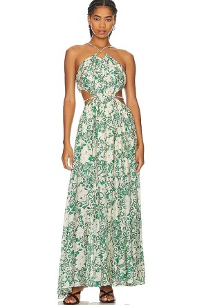 ASTR the Label Sivana Dress Green Floral / strappy cut out maxi dresses - flipped