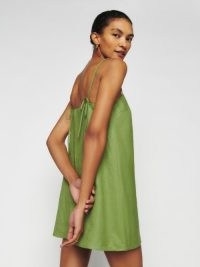 Aubree Linen Dress in Avocado – green strappy tie detail relaxed fit mini dresses
