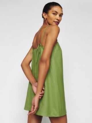 Aubree Linen Dress in Avocado – green strappy tie detail relaxed fit mini dresses