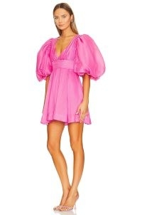 Aureta Serendipity Mini Dress Hot Pink ~ balloon sleeve plunge front party dresses ~ romantic evening occasion fashion ~ voluminous event clothing