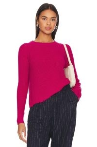 Autumn Cashmere Distressed Scallop Sweater in Barbie ~ women’s luxe deep pink sweaters