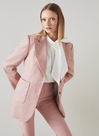 L.K. BENNETT Avery Pink Italian Linen-Cotton Jacket ~ women’s 70s retro style jackets ~ luxury vintage look clothing