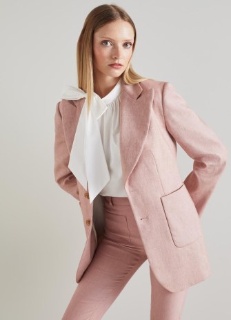 L.K. BENNETT Avery Pink Italian Linen-Cotton Jacket ~ women’s 70s retro style jackets ~ luxury vintage look clothing - flipped