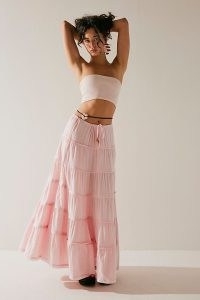 free-est Simply Smitten Maxi Skirt in pink chalk ~ long length tiered skirts ~ feminine boho fashion ~ cotton bohemian clothes