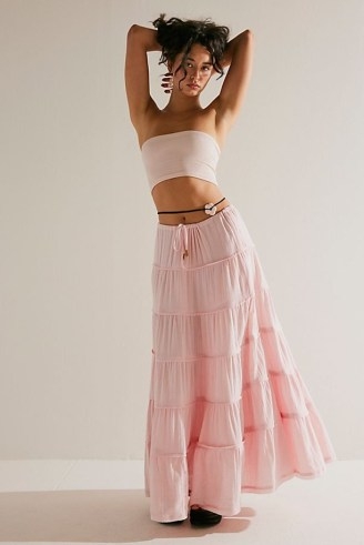 free-est Simply Smitten Maxi Skirt in pink chalk ~ long length tiered skirts ~ feminine boho fashion ~ cotton bohemian clothes - flipped