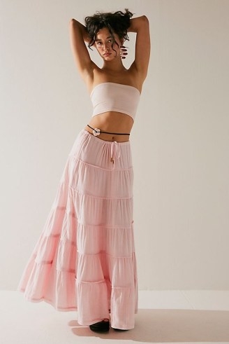 free-est Simply Smitten Maxi Skirt in pink chalk ~ long length tiered skirts ~ feminine boho fashion ~ cotton bohemian clothes