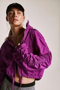 FP Movement Way Home Packable Jacket in Vivid Violet ~ cropped purple ruched sleeve water resistant jackets ~ stylish pac a mac
