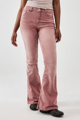 BDG Pink Atlas Mid-Rise Flare Jeans in Pink ~ women’s denim flares
