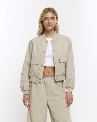 RIVER ISLAND BEIGE BOMBER JACKET | women’s utility style jackets
