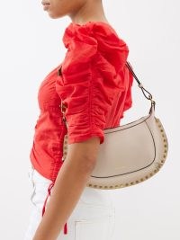ISABEL MARANT Oskan studded leather shoulder bag in beige / women’s luxe Western style handbags / chic stud embellished bags