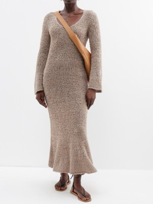 BY MALENE BIRGER Paige scoop-neck organic cotton-blend dress in beige | long length knitted dresses - flipped
