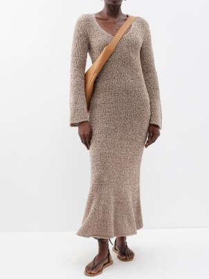 BY MALENE BIRGER Paige scoop-neck organic cotton-blend dress in beige | long length knitted dresses
