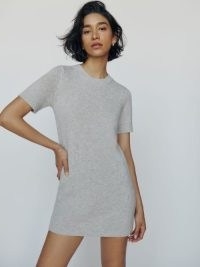 Reformation Bell Cashmere Mini Dress in Foggy – grey short length sweater dresses – luxe knits – luxury knitted fashion – minimalist knitwear