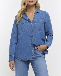 River Island BLUE DENIM LONG SLEEVE SHIRT | women’s casual shirts