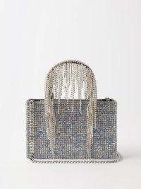 KARA Fringed crystal-embellished leather clutch bag in blue ~ small luxe bags covered in crustals