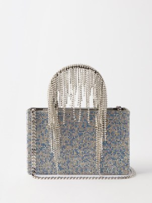 KARA Fringed crystal-embellished leather clutch bag in blue ~ small luxe bags covered in crustals