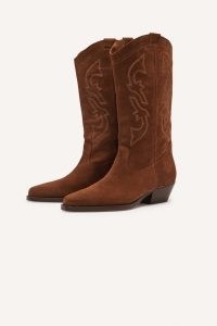 ba&sh claurys boots in brown | women’s suede cowboy footwear | western style fashion