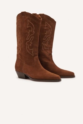 ba&sh claurys boots in brown | women’s suede cowboy footwear | western style fashion - flipped
