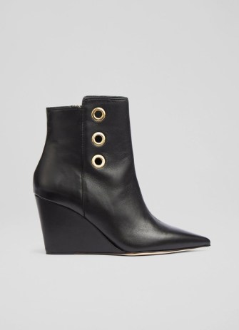L.K. BENNETT Brie Black Leather Wedge Ankle Boots ~ luxury wedged autum boot ~ luxe winter wedges
