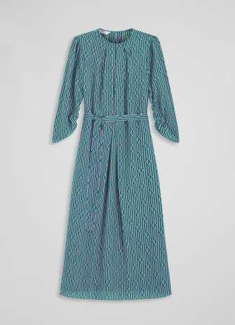 L.K. BENNETT Brigette Green And Purple Graphic Stripe Print Silk Dress ~ silky striped dresses - flipped
