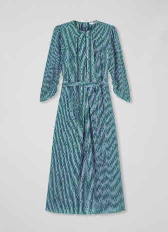 L.K. BENNETT Brigette Green And Purple Graphic Stripe Print Silk Dress ~ silky striped dresses
