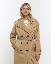 RIVER ISLAND BROWN DOUBLE BREASTED TRENCH COAT ~ women’s classic longline autumn coats