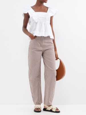 GANNI Magny striped organic-cotton wide-leg jeans ~ women’s brown and white stripe jean ~ womens summer denim clothing - flipped