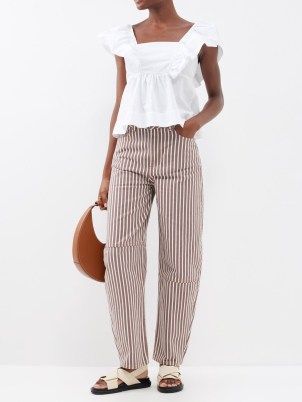 GANNI Magny striped organic-cotton wide-leg jeans ~ women’s brown and white stripe jean ~ womens summer denim clothing