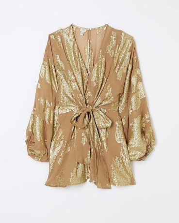 RIVER ISLAND BROWN METALLIC DETAIL PLAYSUIT ~ evening occasion playsuits ~ floaty party fashion - flipped