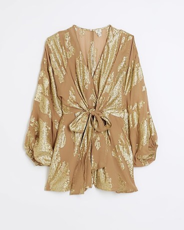 RIVER ISLAND BROWN METALLIC DETAIL PLAYSUIT ~ evening occasion playsuits ~ floaty party fashion