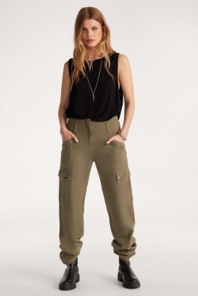 ba&sh dada CARGO TROUSERS GREEN ~ women’s casual side pocket trouser ~ khaki utility pants ~ utilitarian clothing - flipped