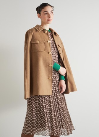 L.K. BENNETT Carter Camel Recycled Wool Cape ~ luxury light brown capes ~ chic winter outerwear - flipped
