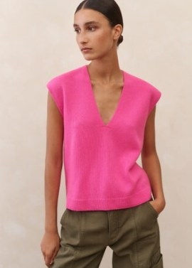ME and EM Cashmere Dropped Shoulder V-Neck Vest in Ultra Pink ~ womens bubblegum coloured vests ~ luxe tank top ~ luxury knitted tanks ~ women’s sleeveless sweater - flipped