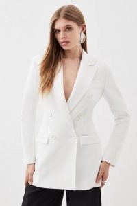 KAREN MILLEN Clean Tailored Double Breasted Jacket in Ivory ~ women’s chic tailored wide shoulder jackets