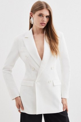 KAREN MILLEN Clean Tailored Double Breasted Jacket in Ivory ~ women’s chic tailored wide shoulder jackets - flipped