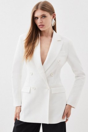 KAREN MILLEN Clean Tailored Double Breasted Jacket in Ivory ~ women’s chic tailored wide shoulder jackets