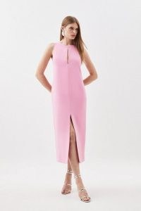 KAREN MILLEN Compact Stretch Clean Sleeveless Midi Dress in Pink ~ chic minimalist occasion dresses ~ contemporary event clothing