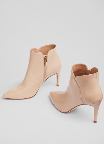L.K. BENNETT Corinne Beige Leather Ankle Boots ~ luxe soft nappa booties ~ pointed toe ~ stiletto heel ~ curved top detail - flipped