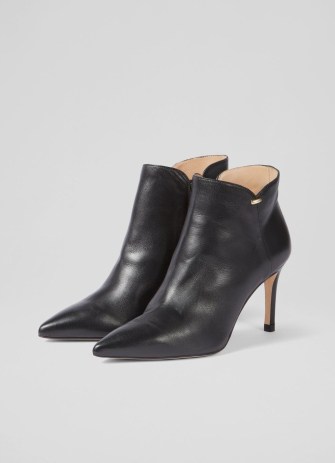 L.K. BENNETT Corinne Black Leather Ankle Boots ~ women’s chic autumn footwear - flipped
