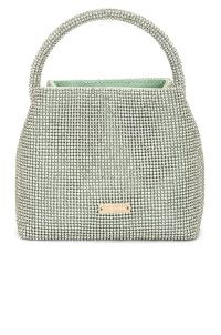 Cult Gaia Solene Mini Bag in Pale Sage ~ small green crystal covered evening bags ~ embellished party handbag ~ glamorous occasion top handle handbags
