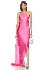 Cult Gaia Trysta Dress in Rosado ~ rose pink one shoulder maxi dresses ~ asymmetric occasion gown ~ lightweight flowy charmeuse fabric evening gowns ~ feminine event wear