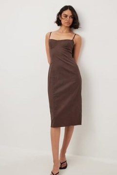 NA-KD Cups Details Midi Dress in Brown ~ strappy bust cup detail dresses - flipped