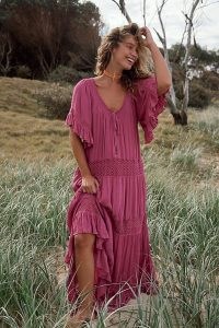 free-est Dream On Maxi Dress in Soothing Petals / feminine oversized boho dresses / embroidered panels / dropped flutter sleeves / bohemian fashion