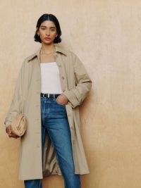 Reformation Danni Oversized Trench in Khaki | women’s collared relaxed fit coats