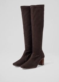 L.K. BENNETT Davina Chocolate Stretch Suede Knee-High Boots ~ women’s dark brown autumn footwear
