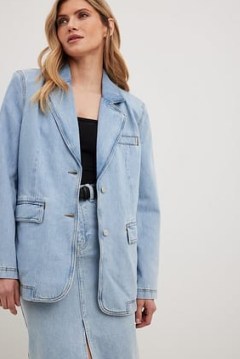 NA-KD Denim Blazer in Blue ~ women’s oversized single breasted blazers ~ womens casual relaxed fit jackets