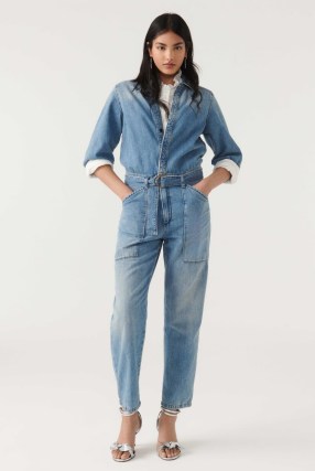 ba&sh frida DENIM JUMPSUIT in Blue | collared belted waist jumpsuits | women’s all-in-one utility clothing