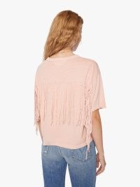 Dr. Collectors Model Rodeo Crop Tee in Crystal Pink / women’s fringed back T-shirt / womens fringe detail boxy shape T-shirts